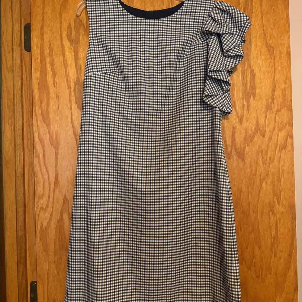 Banana Republic Navy Plaid One Shoulder Dress